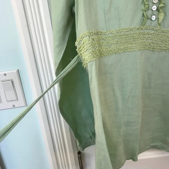 Y2K Edward Linen Blouse Fairy Whimsical Renfaire Medieval Ruffled Popover Top - Picture 6 of 9